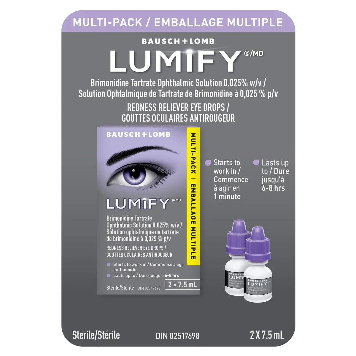 Bausch + Lomb LUMIFY Miracle Eye Drops for Redness (Effective in 1 minute) 15ml (7.5ml x 2 bottles)